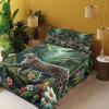 Ambesonne Cat Sheet Set, Romantic Date Night of Kitties Drinking Milkshake Cozy Night Scene Valentines, Fitted and Flat Sheet with Pillowcases Bedding Accent 4 Piece Set, King, Dark Blue Apricot(Green and Multicolor)