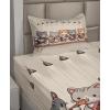 Ambesonne Cat Sheet Set, Romantic Date Night of Kitties Drinking Milkshake Cozy Night Scene Valentines, Fitted and Flat Sheet with Pillowcases Bedding Accent 4 Piece Set, King, Dark Blue Apricot(Grey Orange and Pale Tan)