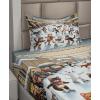 Ambesonne Cat Sheet Set, Romantic Date Night of Kitties Drinking Milkshake Cozy Night Scene Valentines, Fitted and Flat Sheet with Pillowcases Bedding Accent 4 Piece Set, King, Dark Blue Apricot(Orange Brown Pale Blue)