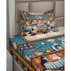 Ambesonne Cat Sheet Set, Romantic Date Night of Kitties Drinking Milkshake Cozy Night Scene Valentines, Fitted and Flat Sheet with Pillowcases Bedding Accent 4 Piece Set, King, Dark Blue Apricot(Sea Blue and Marigold)