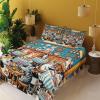Ambesonne Cat Sheet Set, Romantic Date Night of Kitties Drinking Milkshake Cozy Night Scene Valentines, Fitted and Flat Sheet with Pillowcases Bedding Accent 4 Piece Set, King, Dark Blue Apricot(Sea Blue and Marigold)