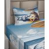 Ambesonne Cat Sheet Set, Romantic Date Night of Kitties Drinking Milkshake Cozy Night Scene Valentines, Fitted and Flat Sheet with Pillowcases Bedding Accent 4 Piece Set, King, Dark Blue Apricot(Blue Pale Mustard)