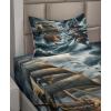 Ambesonne Cat Sheet Set, Romantic Date Night of Kitties Drinking Milkshake Cozy Night Scene Valentines, Fitted and Flat Sheet with Pillowcases Bedding Accent 4 Piece Set, King, Dark Blue Apricot(Dark Slate Blue and Amber)