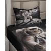 Ambesonne Cat Sheet Set, Romantic Date Night of Kitties Drinking Milkshake Cozy Night Scene Valentines, Fitted and Flat Sheet with Pillowcases Bedding Accent 4 Piece Set, King, Dark Blue Apricot(Dark Purple Grey Coconut)