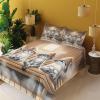 Ambesonne Cat Sheet Set, Romantic Date Night of Kitties Drinking Milkshake Cozy Night Scene Valentines, Fitted and Flat Sheet with Pillowcases Bedding Accent 4 Piece Set, King, Dark Blue Apricot(Pastel Brown and Pale Grey)