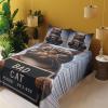 Ambesonne Cat Sheet Set, Romantic Date Night of Kitties Drinking Milkshake Cozy Night Scene Valentines, Fitted and Flat Sheet with Pillowcases Bedding Accent 4 Piece Set, King, Dark Blue Apricot(Umber and Pale Blue Grey)