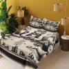 Ambesonne Cat Sheet Set, Romantic Date Night of Kitties Drinking Milkshake Cozy Night Scene Valentines, Fitted and Flat Sheet with Pillowcases Bedding Accent 4 Piece Set, King, Dark Blue Apricot(Ivory Dark Taupe)