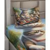 Ambesonne Cat Sheet Set, Romantic Date Night of Kitties Drinking Milkshake Cozy Night Scene Valentines, Fitted and Flat Sheet with Pillowcases Bedding Accent 4 Piece Set, King, Dark Blue Apricot(Green Orange)