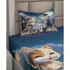 Ambesonne Cat Sheet Set, Romantic Date Night of Kitties Drinking Milkshake Cozy Night Scene Valentines, Fitted and Flat Sheet with Pillowcases Bedding Accent 4 Piece Set, King, Dark Blue Apricot(Night Blue Rose Apricot)