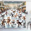 Ambesonne Cat Shower Curtain, Funny and Cheery Kitties Ice Skating Winter Happiness Funny Cartoon Xmas, Cloth Fabric Bathroom Decor Set with Hooks, 69″ W x 70″ L, Orange Brown Pale Blue