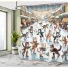 Ambesonne Cat Shower Curtain, Funny and Cheery Kitties Ice Skating Winter Happiness Funny Cartoon Xmas, Cloth Fabric Bathroom Decor Set with Hooks, 69″ W x 70″ L, Orange Brown Pale Blue