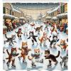 Ambesonne Cat Shower Curtain, Funny and Cheery Kitties Ice Skating Winter Happiness Funny Cartoon Xmas, Cloth Fabric Bathroom Decor Set with Hooks, 69″ W x 70″ L, Orange Brown Pale Blue