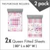 Ambesonne Floral Art Fitted Sheet Set, Modern Scandi Flowers Leaves on Tartan Plaid Back Butterfly Valentine, 2 Pack Comfortable Bedding All-Round Elastic Pocket, Queen Size, Blush White Grey Pink