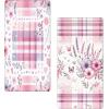 Ambesonne Floral Art Fitted Sheet Set, Modern Scandi Flowers Leaves on Tartan Plaid Back Butterfly Valentine, 2 Pack Comfortable Bedding All-Round Elastic Pocket, Queen Size, Blush White Grey Pink