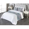 Ambesonne Floral Bed Runner Set, Rose Flowers and Leaves Pattern Vintage Valentine Romantic Ornament, Decorative Bedding Scarf and 2 Pillow Shams for Hotels Homes, King, Pastel Pink Hunter Green(Pale Teal and Sky Blue)