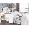 Ambesonne Floral Bed Runner Set, Valentine’s Day Romantic Concept Watercolor Hydrangeas Roses Birds, Decorative Bedding Scarf and 2 Pillow Shams for Hotels Homes, Queen, Soft Pink Pistachio Green(Pale Mauve White and Green)