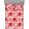 Ambesonne Floral Fitted Sheet & Pillow Sham Set, Monochrome Lily Flowers Valentine’s Day Concept Retro Illustration, Decorative Printed 3 Piece Bedding Decor Set, Full, Charcoal Grey and White(Dark Pink Coral and Blush)