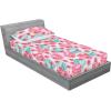 Ambesonne Floral Fitted Sheet & Pillow Sham Set, Monochrome Lily Flowers Valentine’s Day Concept Retro Illustration, Decorative Printed 3 Piece Bedding Decor Set, Full, Charcoal Grey and White(Soft Pink and Pale Teal)