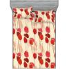 Ambesonne Floral Fitted Sheet & Pillow Sham Set, Monochrome Lily Flowers Valentine’s Day Concept Retro Illustration, Decorative Printed 3 Piece Bedding Decor Set, Full, Charcoal Grey and White(Scarlet and Dark Coral)