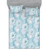 Ambesonne Floral Fitted Sheet & Pillow Sham Set, Monochrome Lily Flowers Valentine’s Day Concept Retro Illustration, Decorative Printed 3 Piece Bedding Decor Set, Full, Charcoal Grey and White(Pale Azure Blue and Teal)
