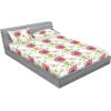 Ambesonne Floral Fitted Sheet & Pillow Sham Set, Monochrome Lily Flowers Valentine’s Day Concept Retro Illustration, Decorative Printed 3 Piece Bedding Decor Set, Full, Charcoal Grey and White(Dark Pink and Olive Green)
