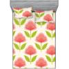 Ambesonne Floral Fitted Sheet & Pillow Sham Set, Monochrome Lily Flowers Valentine’s Day Concept Retro Illustration, Decorative Printed 3 Piece Bedding Decor Set, Full, Charcoal Grey and White(Coral Salmon and Yellow Green)