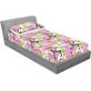 Ambesonne Floral Fitted Sheet & Pillow Sham Set, Monochrome Lily Flowers Valentine’s Day Concept Retro Illustration, Decorative Printed 3 Piece Bedding Decor Set, Full, Charcoal Grey and White(Avocado Green Pale Purple)