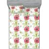 Ambesonne Floral Fitted Sheet & Pillow Sham Set, Monochrome Lily Flowers Valentine’s Day Concept Retro Illustration, Decorative Printed 3 Piece Bedding Decor Set, Full, Charcoal Grey and White(Dark Pink and Olive Green)