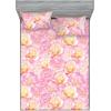 Ambesonne Floral Fitted Sheet & Pillow Sham Set, Valentine’s Day Concept Art Pastel Repetitive Roses Pattern Plot, Decorative Printed 3 Piece Bedding Decor Set, Queen, Dark Pink Blush and White(Pastel Pink and Pale Fuchsia)