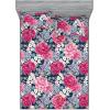 Ambesonne Floral Fitted Sheet & Pillow Sham Set, Valentine’s Day Concept Art Pastel Repetitive Roses Pattern Plot, Decorative Printed 3 Piece Bedding Decor Set, Queen, Dark Pink Blush and White(Raspberry Laurel Green)