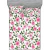 Ambesonne Floral Fitted Sheet & Pillow Sham Set, Valentine’s Day Concept Art Pastel Repetitive Roses Pattern Plot, Decorative Printed 3 Piece Bedding Decor Set, Queen, Dark Pink Blush and White(Pastel Pink Olive Green)