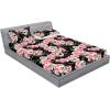 Ambesonne Floral Fitted Sheet & Pillow Sham Set, Valentine’s Day Concept Art Pastel Repetitive Roses Pattern Plot, Decorative Printed 3 Piece Bedding Decor Set, Queen, Dark Pink Blush and White(Pink Laurel Green and Black)