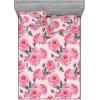 Ambesonne Floral Fitted Sheet & Pillow Sham Set, Valentine’s Day Concept Art Pastel Repetitive Roses Pattern Plot, Decorative Printed 3 Piece Bedding Decor Set, Queen, Dark Pink Blush and White(Dark Pink and Cadet Blue)