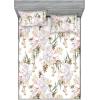 Ambesonne Floral Fitted Sheet & Pillow Sham Set, Valentine’s Day Romantic Concept Watercolor Hydrangeas Roses Birds, Decorative Printed 3 Piece Bedding Decor Set, Calking, Soft Pink Pistachio Green(Pale Ceil Blue Green)