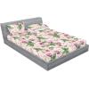 Ambesonne Floral Fitted Sheet & Pillow Sham Set, Valentine’s Day Romantic Concept Watercolor Hydrangeas Roses Birds, Decorative Printed 3 Piece Bedding Decor Set, Calking, Soft Pink Pistachio Green(Fern Green Lilac and Blush)