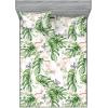 Ambesonne Floral Fitted Sheet & Pillow Sham Set, Valentine’s Day Romantic Concept Watercolor Hydrangeas Roses Birds, Decorative Printed 3 Piece Bedding Decor Set, Calking, Soft Pink Pistachio Green(Reseda Green and Pale Rose)