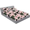 Ambesonne Floral Fitted Sheet & Pillow Sham Set, Valentine’s Day Romantic Concept Watercolor Hydrangeas Roses Birds, Decorative Printed 3 Piece Bedding Decor Set, Calking, Soft Pink Pistachio Green(Jade Green and Pastel Pink)