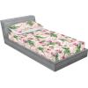 Ambesonne Floral Fitted Sheet & Pillow Sham Set, Valentine’s Day Romantic Concept Watercolor Hydrangeas Roses Birds, Decorative Printed 3 Piece Bedding Decor Set, Calking, Soft Pink Pistachio Green(Fern Green Lilac and Blush)