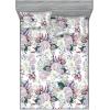 Ambesonne Floral Fitted Sheet & Pillow Sham Set, Valentine’s Day Romantic Concept Watercolor Hydrangeas Roses Birds, Decorative Printed 3 Piece Bedding Decor Set, Calking, Soft Pink Pistachio Green(Pale Mauve White and Green)