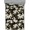 Ambesonne Floral Fitted Sheet & Pillow Sham Set, Valentine’s Day Romantic Concept Watercolor Hydrangeas Roses Birds, Decorative Printed 3 Piece Bedding Decor Set, Calking, Soft Pink Pistachio Green(Sage Green and Off White)