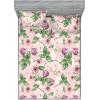 Ambesonne Floral Fitted Sheet & Pillow Sham Set, Valentine’s Day Romantic Concept Watercolor Hydrangeas Roses Birds, Decorative Printed 3 Piece Bedding Decor Set, Calking, Soft Pink Pistachio Green(Fern Green Lilac and Blush)