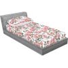 Ambesonne Floral Fitted Sheet & Pillow Sham Set, Valentine’s Day Romantic Concept Watercolor Hydrangeas Roses Birds, Decorative Printed 3 Piece Bedding Decor Set, Calking, Soft Pink Pistachio Green(Pastel Pink and Laurel Green)