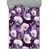 Ambesonne Floral Fitted Sheet & Pillow Sham Set, Valentine’s Day Romantic Concept Watercolor Hydrangeas Roses Birds, Decorative Printed 3 Piece Bedding Decor Set, Calking, Soft Pink Pistachio Green(Lilac Pale Fuchsia Plum)