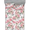 Ambesonne Floral Fitted Sheet & Pillow Sham Set, Valentine’s Day Romantic Concept Watercolor Hydrangeas Roses Birds, Decorative Printed 3 Piece Bedding Decor Set, Calking, Soft Pink Pistachio Green(Pastel Pink and Laurel Green)