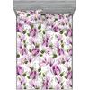 Ambesonne Floral Fitted Sheet & Pillow Sham Set, Valentine’s Day Romantic Concept Watercolor Hydrangeas Roses Birds, Decorative Printed 3 Piece Bedding Decor Set, Calking, Soft Pink Pistachio Green(Pale Fuchsia Reseda Green)