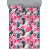 Ambesonne Floral Fitted Sheet & Pillow Sham Set, Valentine’s Day Theme Flowers Vintage Botanical Nature Ornament Art, Decorative Printed 2 Piece Bedding Decor Set, Twinxl, Dark Coral and Fern Green(Magenta Forest Green Rose)