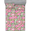 Ambesonne Floral Fitted Sheet & Pillow Sham Set, Valentine’s Day Theme Flowers Vintage Botanical Nature Ornament Art, Decorative Printed 2 Piece Bedding Decor Set, Twinxl, Dark Coral and Fern Green(Hot Pink Khaki Green)
