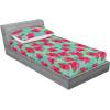 Ambesonne Floral Fitted Sheet & Pillow Sham Set, Valentine’s Day Theme Flowers Vintage Botanical Nature Ornament Art, Decorative Printed 2 Piece Bedding Decor Set, Twinxl, Dark Coral and Fern Green(Dark Coral and Cadet Blue)