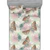 Ambesonne Floral Fitted Sheet & Pillow Sham Set, Valentine’s Day Theme Flowers Vintage Botanical Nature Ornament Art, Decorative Printed 2 Piece Bedding Decor Set, Twinxl, Dark Coral and Fern Green(Pale Green Rose and Pink)