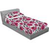Ambesonne Floral Fitted Sheet & Pillow Sham Set, Valentine’s Day Theme Grunge Style Repetitive Rose Flowers Abstract, Decorative Printed 2 Piece Bedding Decor Set, Twinxl, Pale Fuchsia and Sepia(Dark Magenta Mint Green)